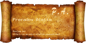Preradov Aletta névjegykártya